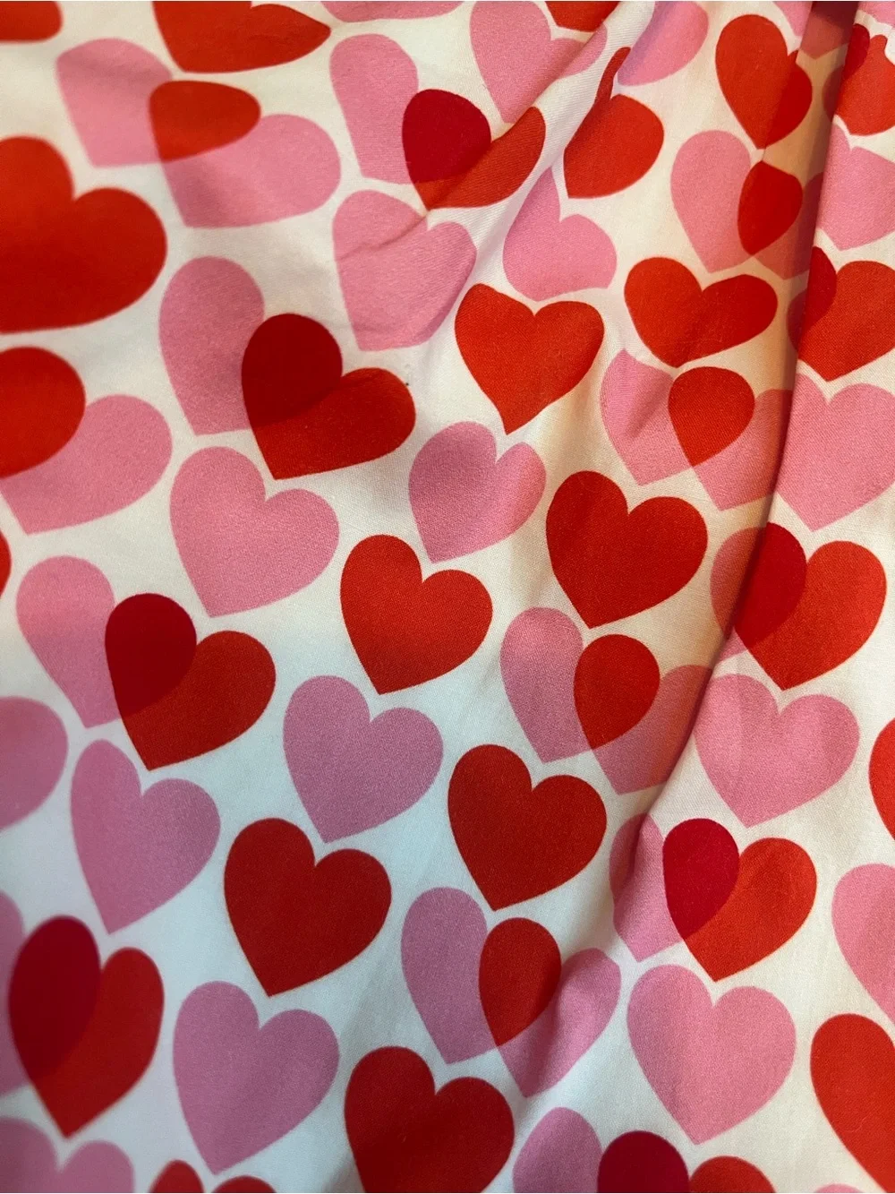 JACADI Pink and Red Heart Print Baby Bubble Romper with White Scalloped Collar